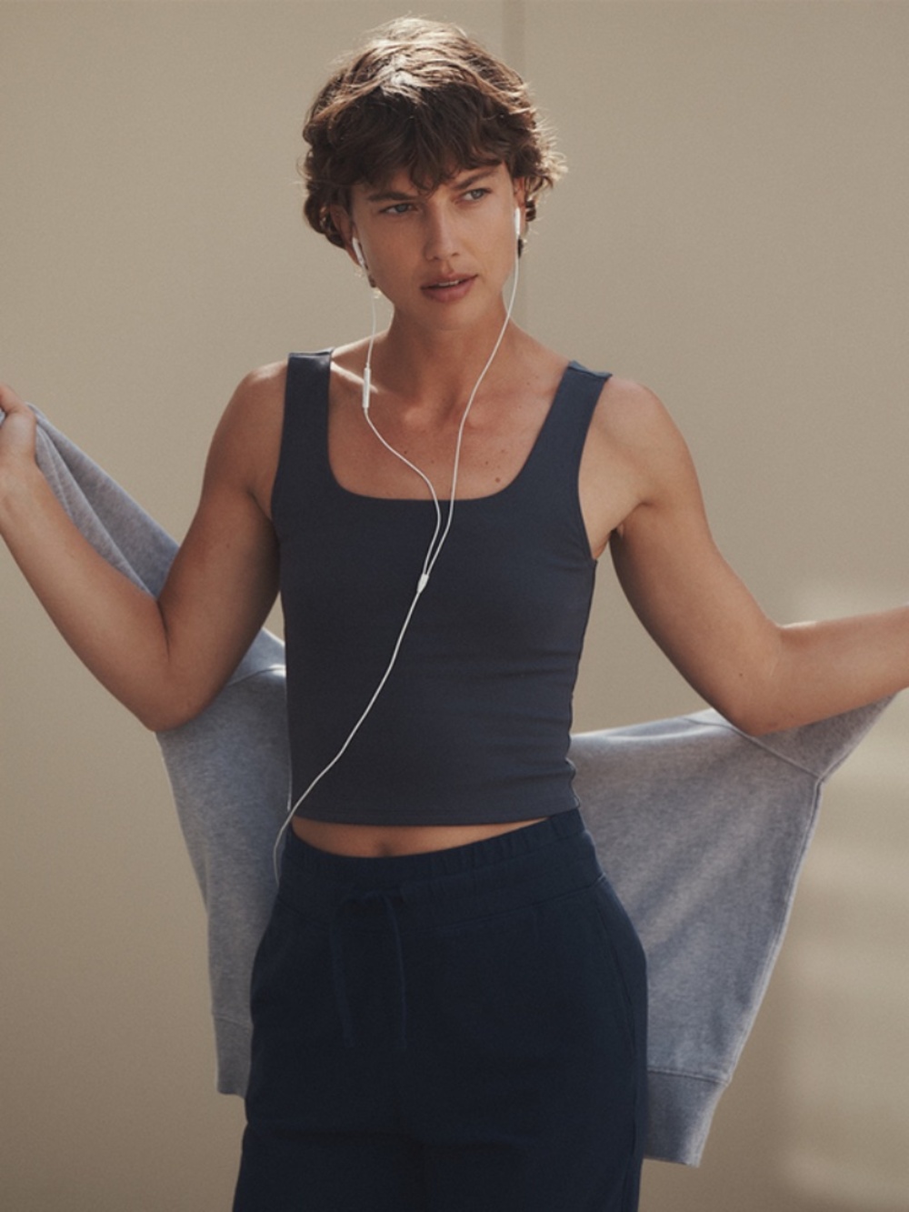 Pact Organic On The Go-To Square Neck Tank STEEL BLUE M